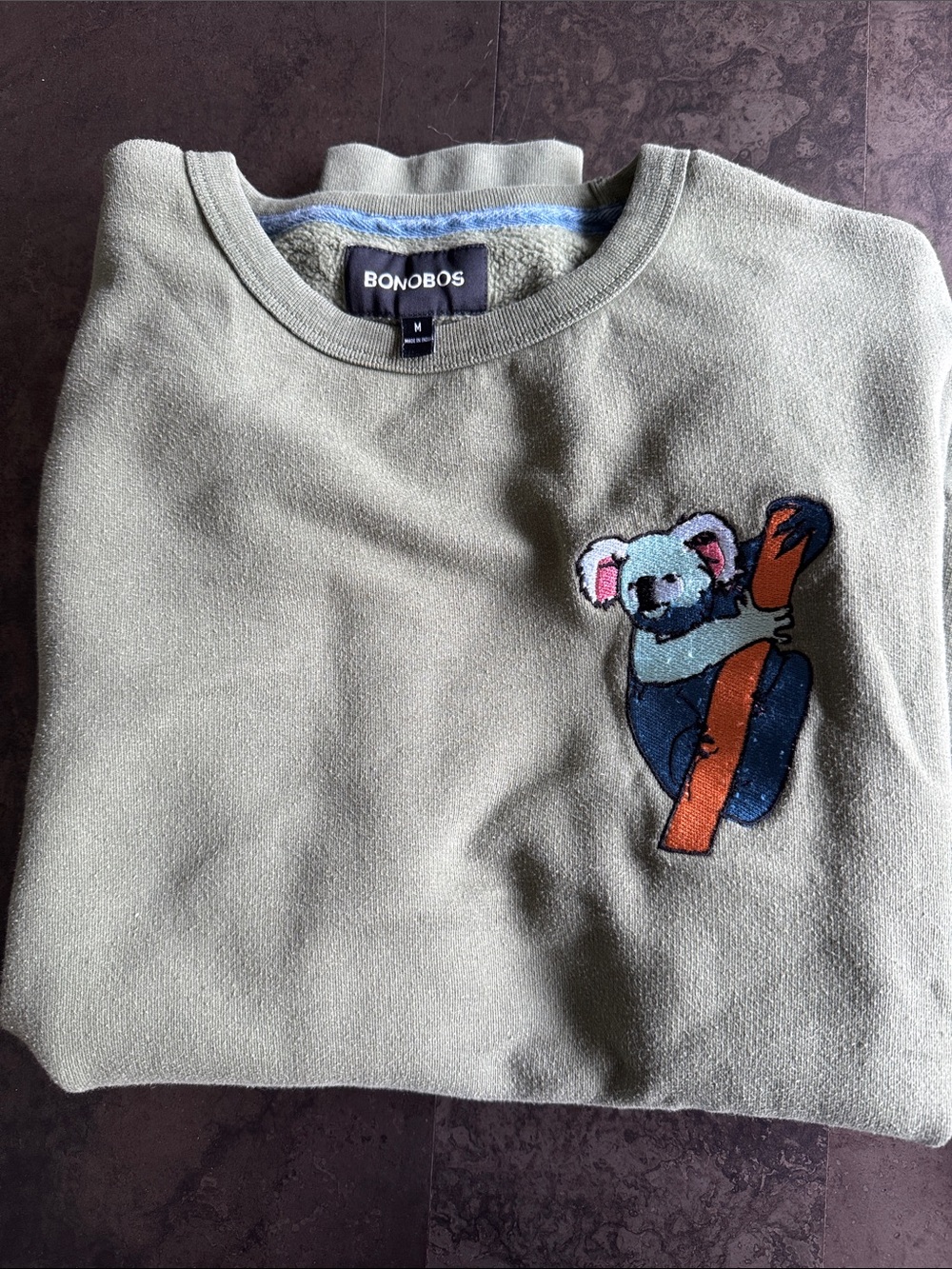 Bonobos Olive Green Crewneck with Koala Embroidery